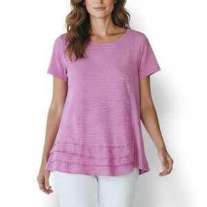 4/$20 Soft Surroundings Pink White Striped Asymmetrical Tunic Petite Medium